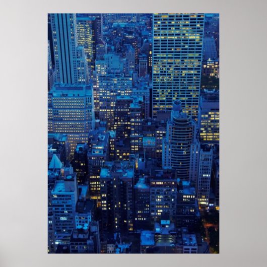 Poster NYC Skyline, vue haute angle au crépuscule (Devant)