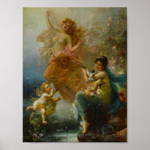 Poster Nymphes de Woodland par un stream de Hans Zatzka