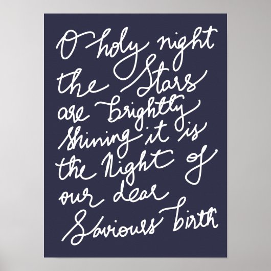 Poster O Holy Night White Typographie Marine Bleu Noël (Devant)