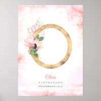 O Lettre Feuilles d'or Monogram rose Magnolia Flor