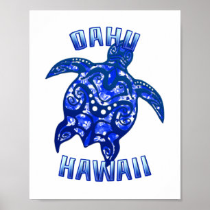 Poster Oahu Hawaii Vacances Tortue Tribale