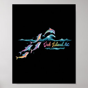 Poster Oak Island Nc Dauphin Coloré Amateur De Plage Vaca