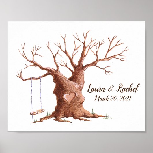 Poster Oak Tree Weddige Fingerprint Livre d'invités (Devant)