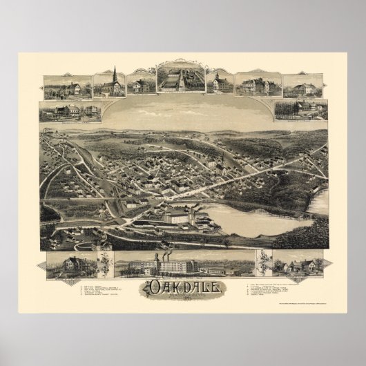 Poster Oakdale, MA Carte panoramique - 1891 (Devant)