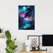 Poster Oasis au clair de lune : Riverbank en bambou (Bureau à domicile)