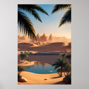 Poster Oasis désertique et lac
