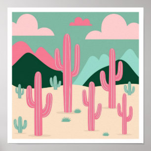Poster Oasis du désert : Un rêve de cactus coloré