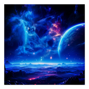 Poster Oasis galactique : Nebula bleue Paysage stellaire