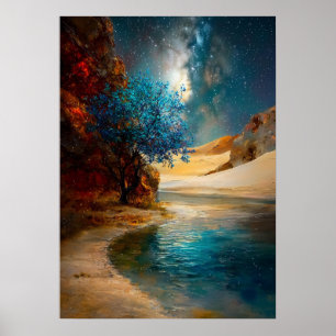Poster Oasis sous les étoiles - Paysage désertique célest