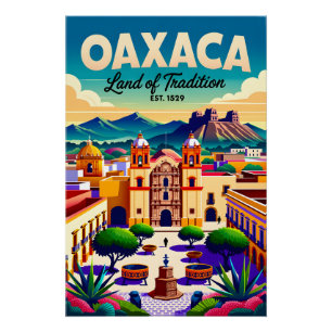 Poster Oaxaca Mexique Vintage Terre de Tradition Rétro