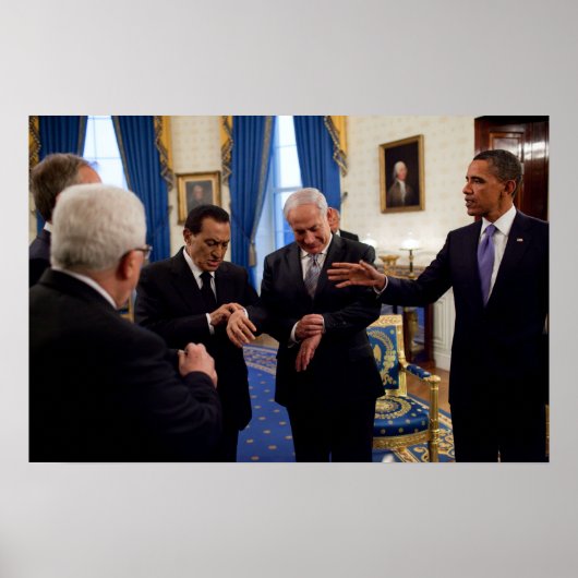 Poster Obama Meets Netanyahu & Mubarak In White House (Devant)