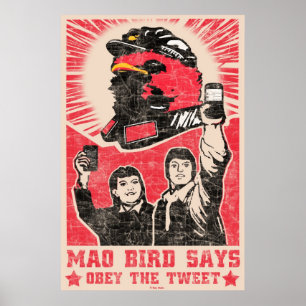 Poster Obéissez l'affiche rouge d'oiseau de Mao de