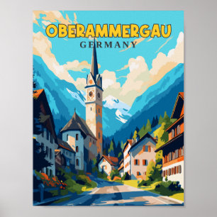 Poster Oberammergau Allemagne illustration de voyage vint