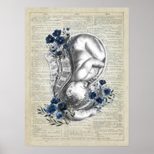 Poster OBGYN Anatomie cadeau de bébé en utérus avec Flora