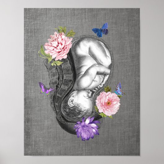 Poster OBGYN Anatomie Florale Art Womb Décor pour bébé Im (Devant)