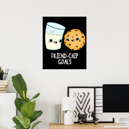 Poster Objectifs Ami-Chip Funny Lait Cookies Pun Dark BG (Bureau à domicile)