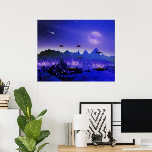 Poster Objet volant UFO dans l'espace (Bureau à domicile)