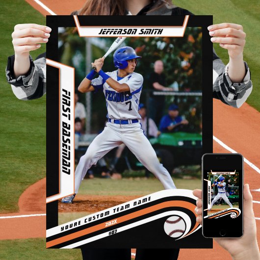 Poster Objets de collection de baseball en orange vif noi