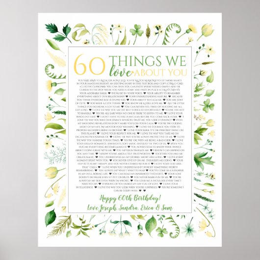 Poster objets floraux jaunes que nous vous aimons 50 ans (Devant)