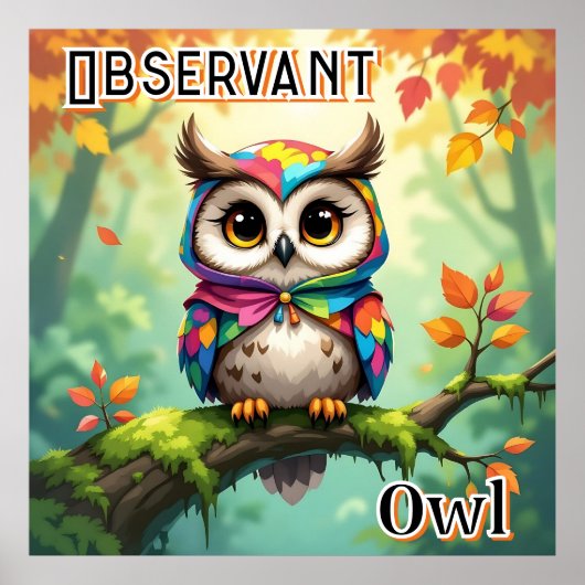 Poster Observant Owl | Cute Cartoon Kid's Nursery Art (Devant)