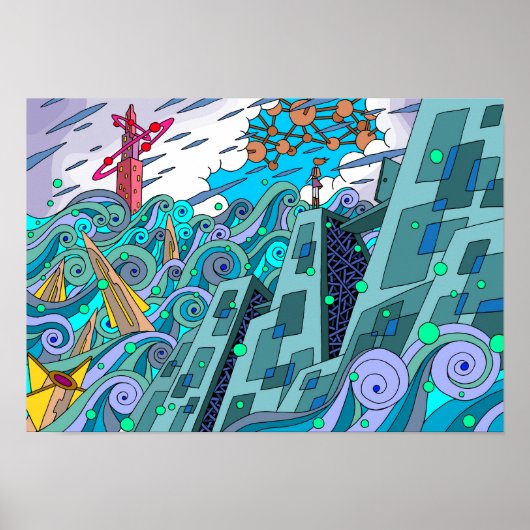 Poster Observateur sur les vagues. (Devant)