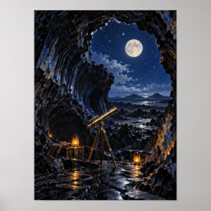 Poster Observatoire du tube de lave au clair de lune Affi