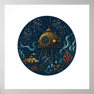 Poster Observatoire Tidal Deep Sea Sous-marin & Méduse P