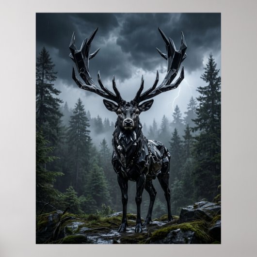 Poster Obsidian Stag Storm Forest (Devant)