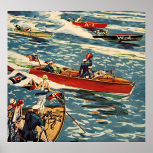 Poster Océan antique vintage de rangée de bateau de