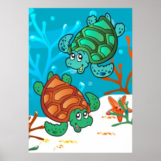 Poster Océan Aquatique Cute Turtle Starfish Salle pour en (Devant)