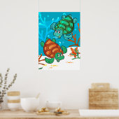 Poster Océan Aquatique Cute Turtle Starfish Salle pour en (Cuisine)