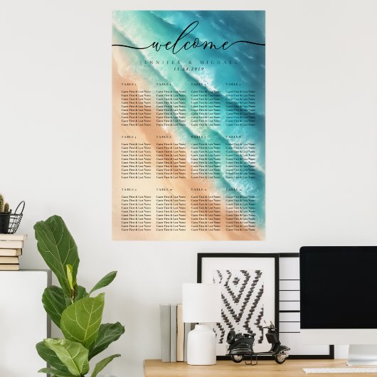 Poster Ocean Beach - Mariage de fête d'été Numéros de tab (Bureau à domicile)