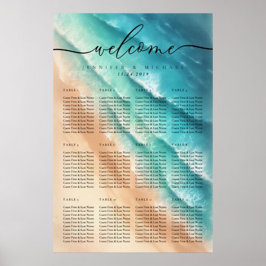 Poster Ocean Beach - Mariage de fête d'été Numéros de tab (Devant)