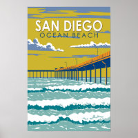 Ocean Beach San Diego Voyage Art Rétro