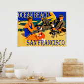 Poster Ocean Beach San Francisco, Californie Retro Beach (Cuisine)