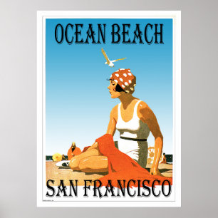 Poster Ocean Beach San Francisco, Californie Retro Beach