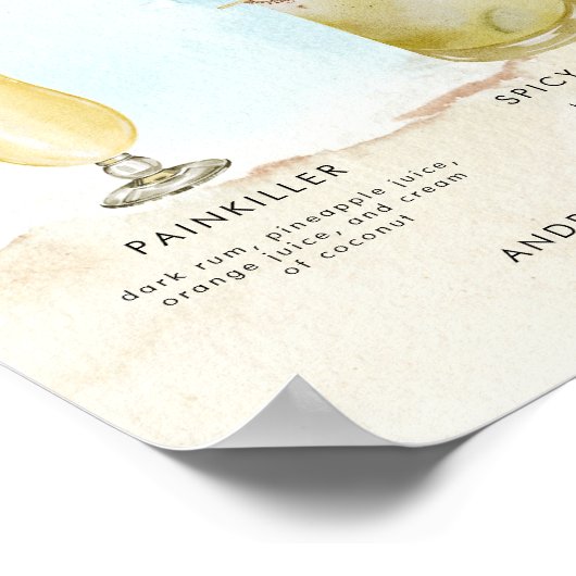 Poster Ocean Beach Signature Boissons Bar Menu Mariage Si (Coin)