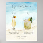 Poster Ocean Beach Signature Boissons Bar Menu Mariage Si (Devant)