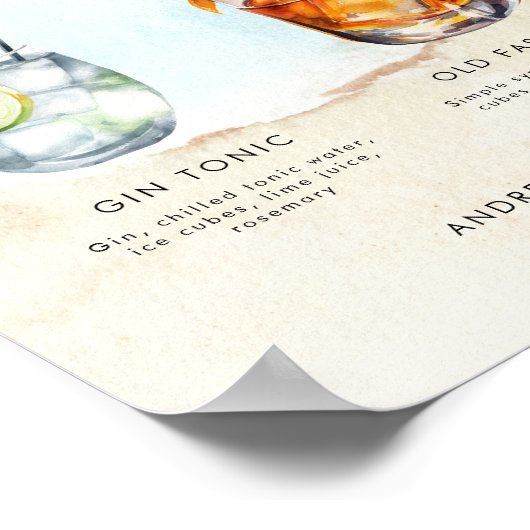 Poster Ocean Beach Signature Boissons Bar Menu Mariage Si (Coin)