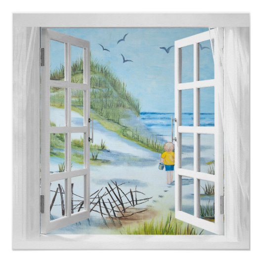 Poster Ocean Beach Window Watercolor (Devant)