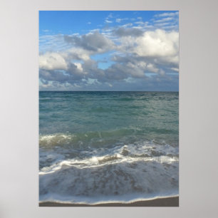 Poster Océan bleu clair, plage et ciel