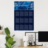 Poster Ocean Blue Navy Floral Table Plan Seating (Bureau à domicile)