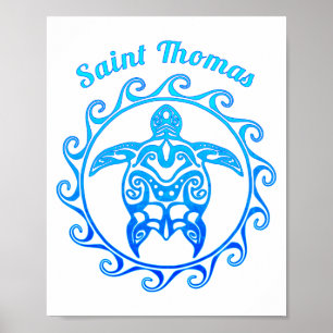 Poster Ocean Blue Tribal Turtle Saint Thomas