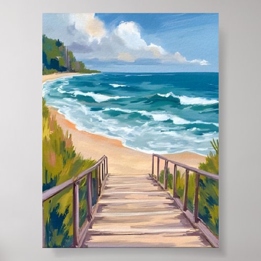 Poster Ocean Boardwalk | Beach Waves Coastal (Devant)