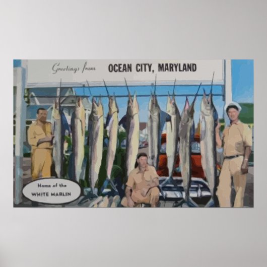 Poster Ocean City, Maryland Maison Du Marlin Blanc, Vin (Devant)
