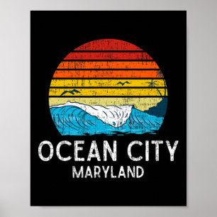 Poster Ocean City Maryland Md Plage Vintage Océan Famille