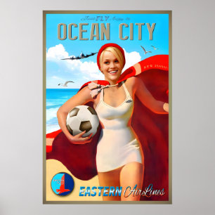 Poster Ocean City New Jersey Eastern Air Lines Nouveau Vo