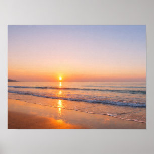 Poster Océan côtier serein Plage Lever de soleil doré