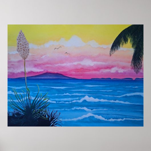 Poster Océan du coucher du soleil (Devant)