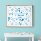 Poster Ocean Fish Nom personnalisé Nursery Boys Room Art